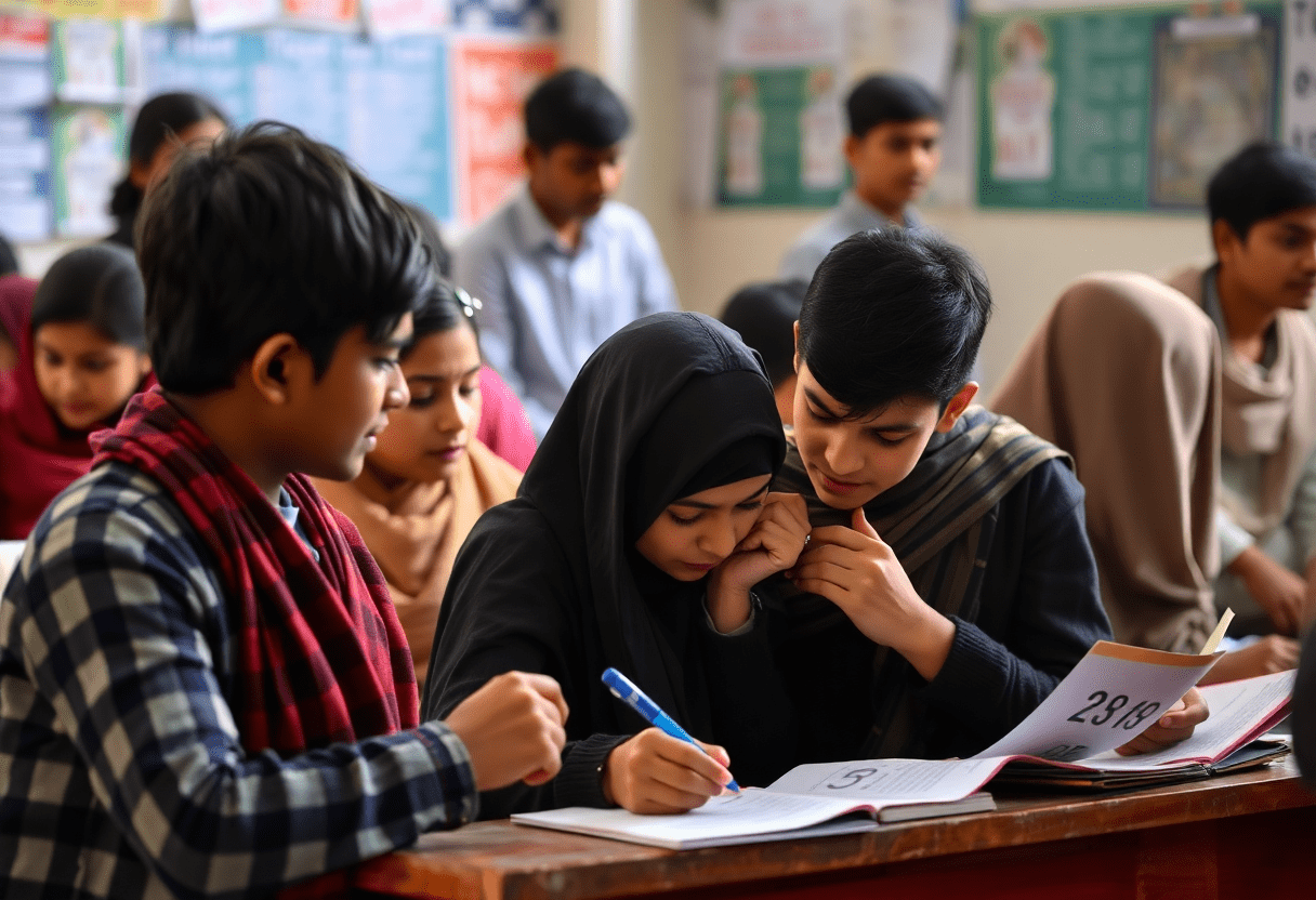 classroom with students learning numbers in Hindi language